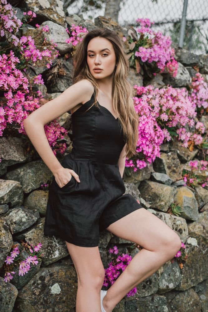 Gia Linen Romper | Black - Starttech Online Market