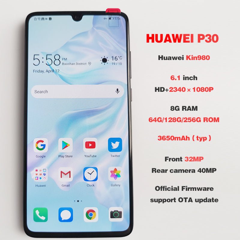 Global ROM HUAWEI P30 Mobile Phone Full Screen Support NFC OTA update Smartphone 3650mAh Octa Core Android 40MP+16MP+8MP - Starttech Online Market