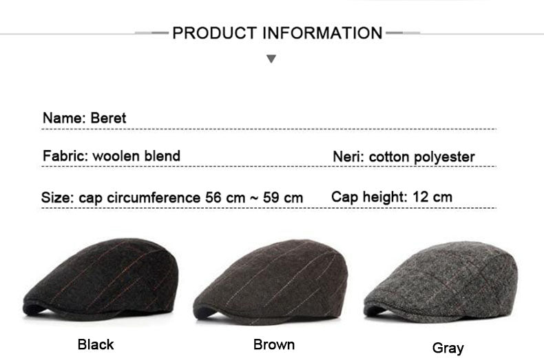 Herringbone Berets Caps For Men Casual Peaked Cap Berets British Retro Flat Ivy Cap Adjustable Tweed Gatsby Bone - Starttech Online Market