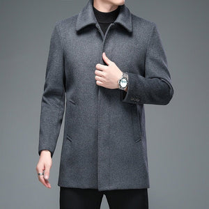 High Quality Men's Winter Jackets Business Casual Woollen Long Overcoat Turn Down Collar Wool Blends - Starttech Online Market