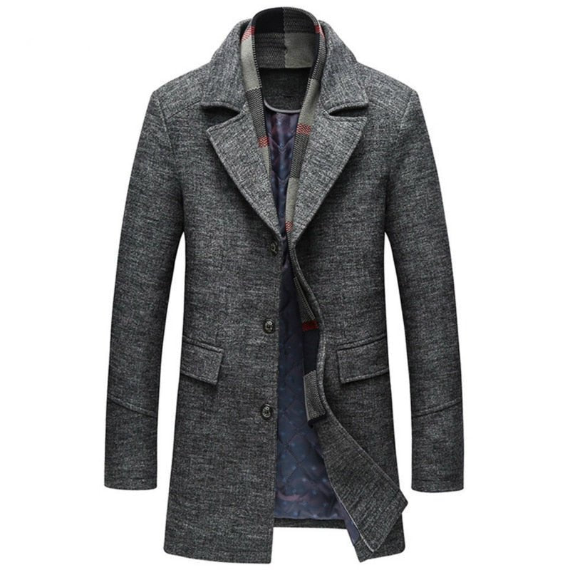 High Quality Woollen Men's Coats With A Scarf Lapel Plain Woollen Coat Business Casual Warm Luxury Overcoat - Starttech Online Market