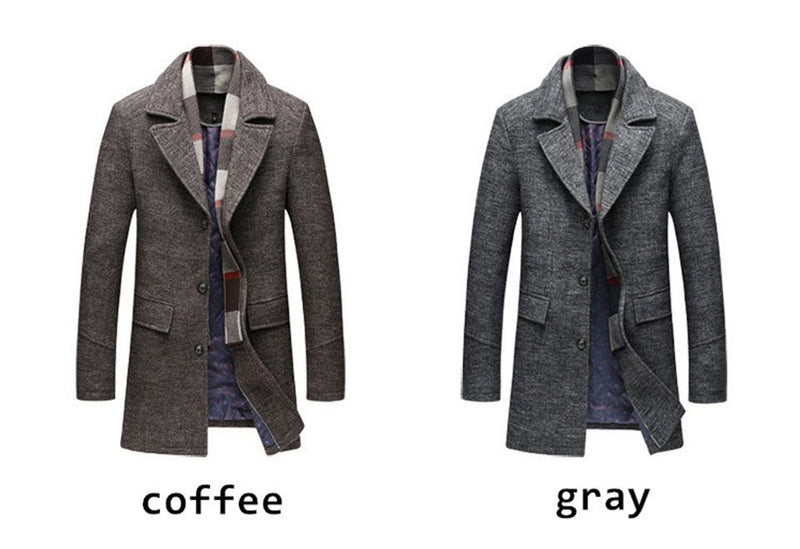 High Quality Woollen Men's Coats With A Scarf Lapel Plain Woollen Coat Business Casual Warm Luxury Overcoat - Starttech Online Market