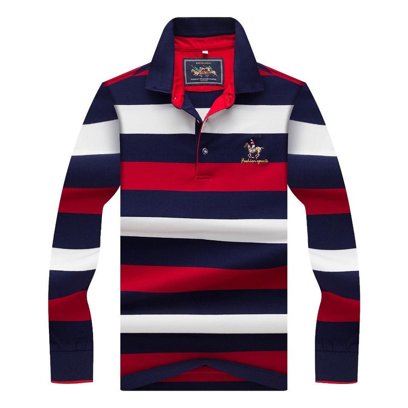 Hollirtiger 2019 Autumn Spring Mens POLO Shirt Male Turn-down Collar Cotton Polo Shirt Men Long Sleeve Stripes Embroidered Tees - Starttech Online Market