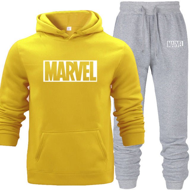 Hoodies Suit Yellow Men's Hooded Sweat Wear Sets with Pocket Warm Fleece Spring Autumn Street Hip-hop Lover's Match Sports Wear - Starttech Online Market