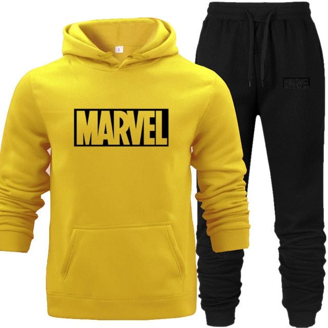 Hoodies Suit Yellow Men's Hooded Sweat Wear Sets with Pocket Warm Fleece Spring Autumn Street Hip-hop Lover's Match Sports Wear - Starttech Online Market
