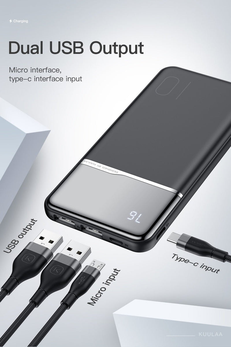 KUULAA Power Bank 10000mAh Portable Charging PowerBank 10000 mAh USB PoverBank External Battery Charger For Xiaomi Mi 9 8 iPhone - Starttech Online Market