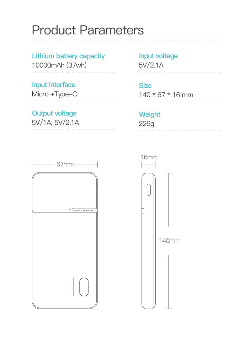 KUULAA Power Bank 10000mAh Portable Charging PowerBank 10000 mAh USB PoverBank External Battery Charger For Xiaomi Mi 9 8 iPhone - Starttech Online Market