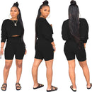 Ladies Fashion Round Neck Long Sleeve Sweatshirt Shorts Set Two Piece Set - Starttech Online Market