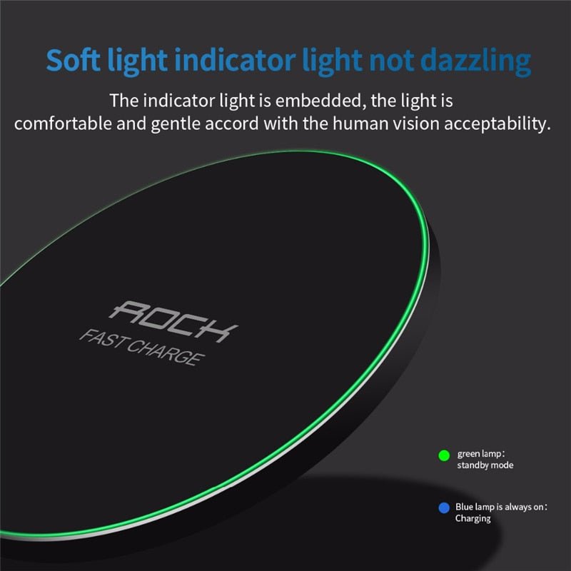LED Breathing Light 10W Wireless Charger , ROCK Qi Fast Wireless Charging Pad For iPhone X XS 8 Samsung Huawei P30 Xiaomi - Starttech Online Market
