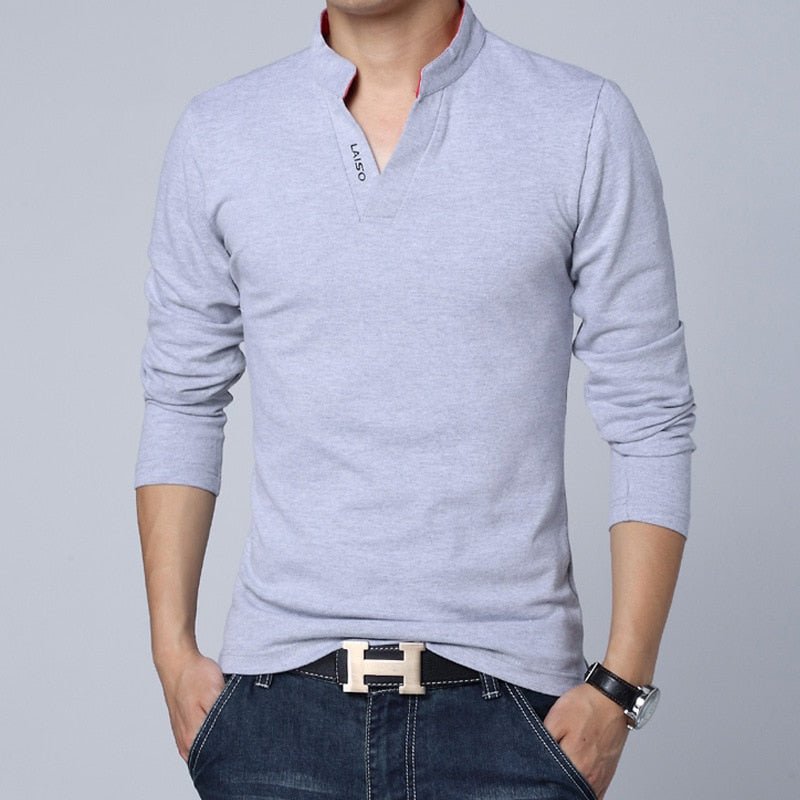 LEFT ROM 2019 fashion men Pure color leisure Long sleeve Polo shirt/high-grade male Pure cotton comfortable Slim fit Polo shirt - Starttech Online Market