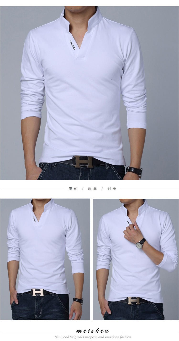 LEFT ROM 2019 fashion men Pure color leisure Long sleeve Polo shirt/high-grade male Pure cotton comfortable Slim fit Polo shirt - Starttech Online Market
