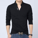 LEFT ROM 2019 fashion men Pure color leisure Long sleeve Polo shirt/high-grade male Pure cotton comfortable Slim fit Polo shirt - Starttech Online Market
