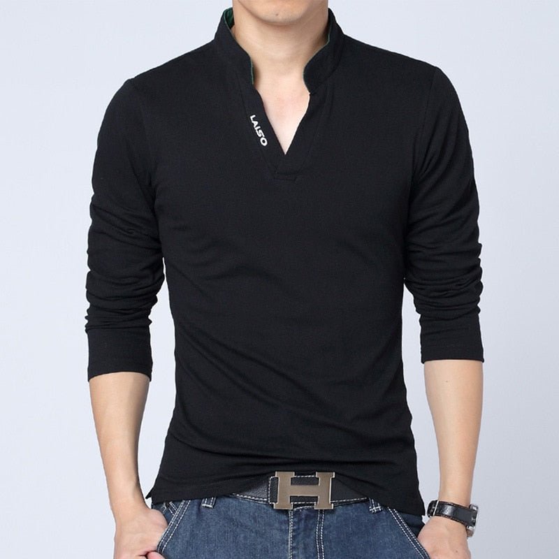 LEFT ROM 2019 fashion men Pure color leisure Long sleeve Polo shirt/high-grade male Pure cotton comfortable Slim fit Polo shirt - Starttech Online Market