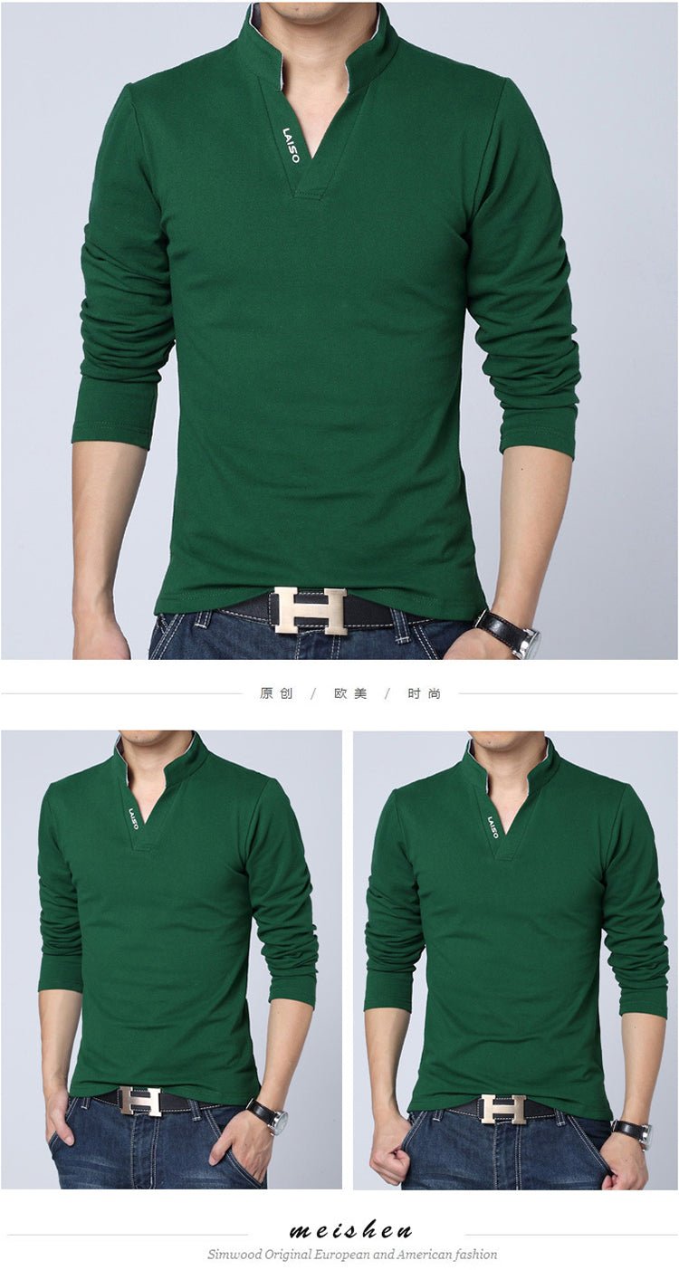 LEFT ROM 2019 fashion men Pure color leisure Long sleeve Polo shirt/high-grade male Pure cotton comfortable Slim fit Polo shirt - Starttech Online Market