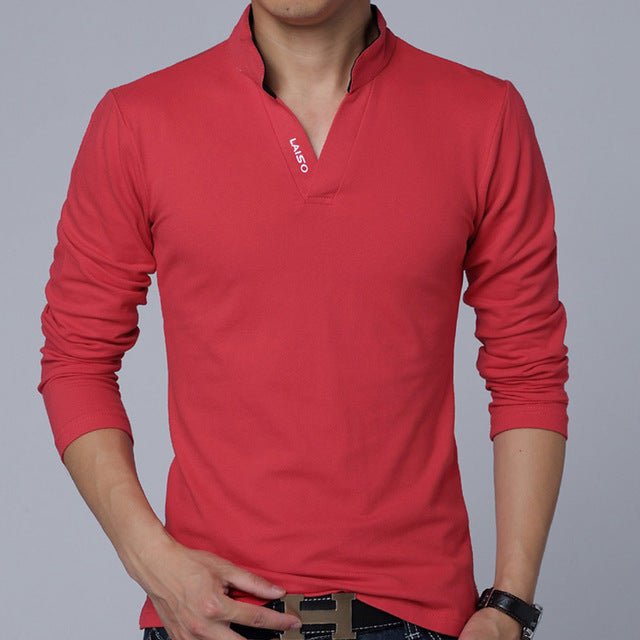 LEFT ROM 2019 fashion men Pure color leisure Long sleeve Polo shirt/high-grade male Pure cotton comfortable Slim fit Polo shirt - Starttech Online Market