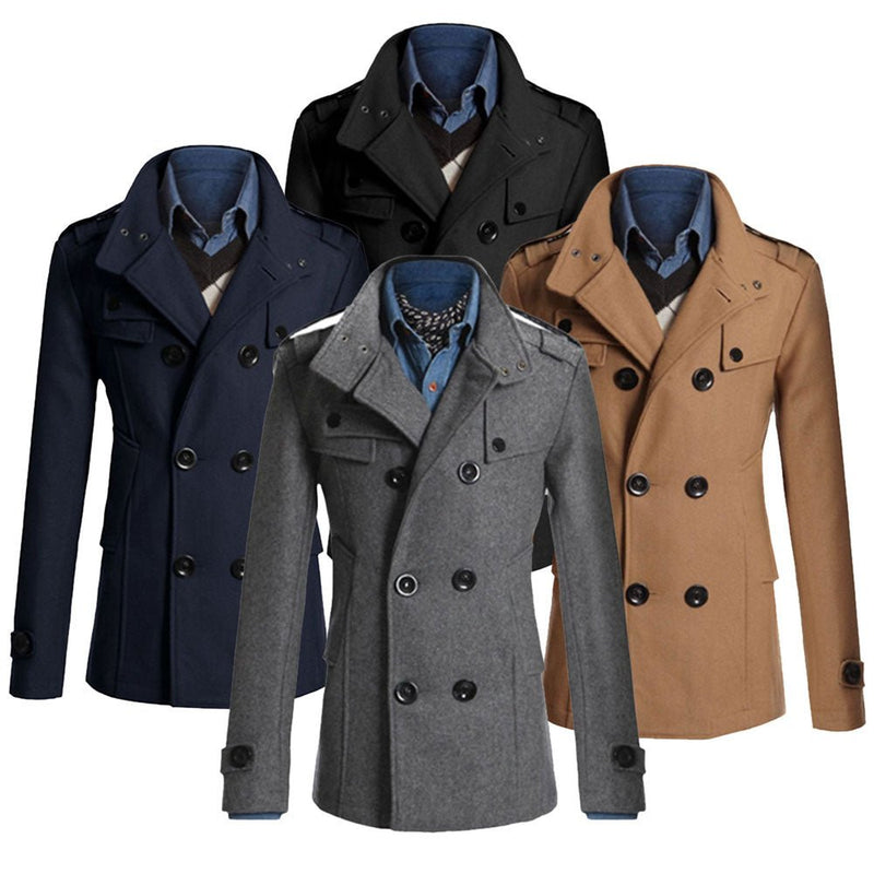 Male Autumn Winter Warm Lapel Long Sleeve Double Breasted Jacket Peacoat Fashion Casual Outwear New Male Wool Coat Trench - Starttech Online Market