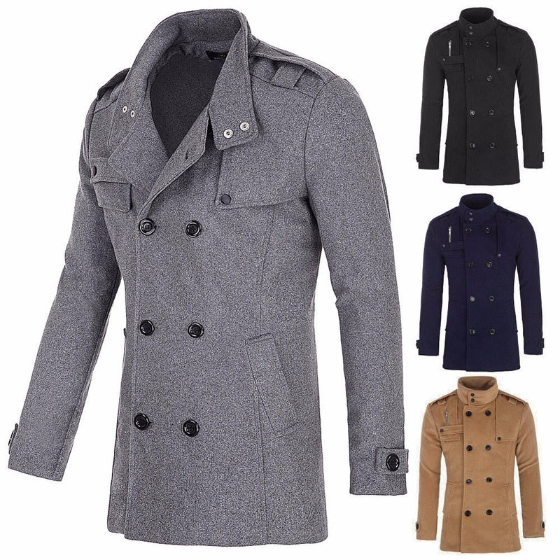 Male Autumn Winter Warm Lapel Long Sleeve Double Breasted Jacket Peacoat Fashion Casual Outwear New Male Wool Coat Trench - Starttech Online Market