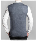 Man Retro Sweater Vest Red Gray V-neck Single Breasted Knitted Waistcoat Male Sleeveless Jacquard Knitwear Autumn Spring Gilet - Starttech Online Market