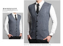 Man Retro Sweater Vest Red Gray V-neck Single Breasted Knitted Waistcoat Male Sleeveless Jacquard Knitwear Autumn Spring Gilet - Starttech Online Market