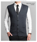 Man Retro Sweater Vest Red Gray V-neck Single Breasted Knitted Waistcoat Male Sleeveless Jacquard Knitwear Autumn Spring Gilet - Starttech Online Market