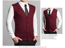 Man Retro Sweater Vest Red Gray V-neck Single Breasted Knitted Waistcoat Male Sleeveless Jacquard Knitwear Autumn Spring Gilet - Starttech Online Market