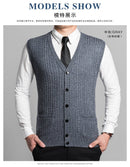 Man Retro Sweater Vest Red Gray V-neck Single Breasted Knitted Waistcoat Male Sleeveless Jacquard Knitwear Autumn Spring Gilet - Starttech Online Market