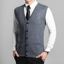 Man Retro Sweater Vest Red Gray V-neck Single Breasted Knitted Waistcoat Male Sleeveless Jacquard Knitwear Autumn Spring Gilet - Starttech Online Market