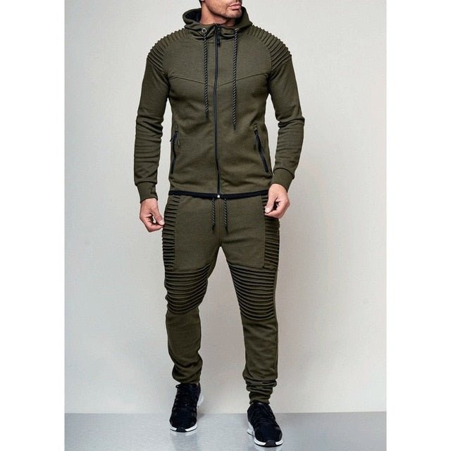 Men's Autumn Hoodies Tracksuit Set Male Zipper Pleated Sweatshirt Sweatpants High Street Jackets Sets M-3XL - Starttech Online Market