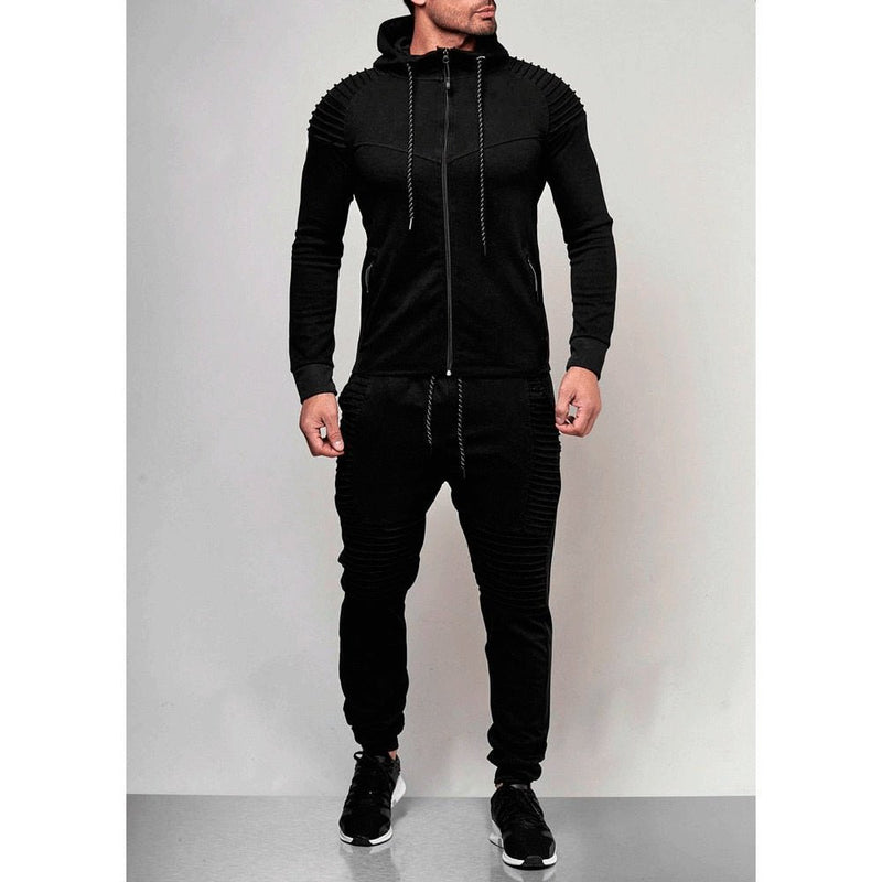 Men's Autumn Hoodies Tracksuit Set Male Zipper Pleated Sweatshirt Sweatpants High Street Jackets Sets M-3XL - Starttech Online Market