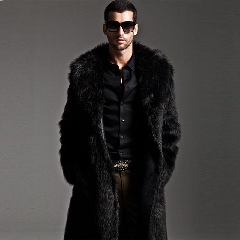 Men's Faux Fur Long Coat Brown/black Warm And Comfortable Winter 2018 New Brand Maylooks Hn128 - Starttech Online Market