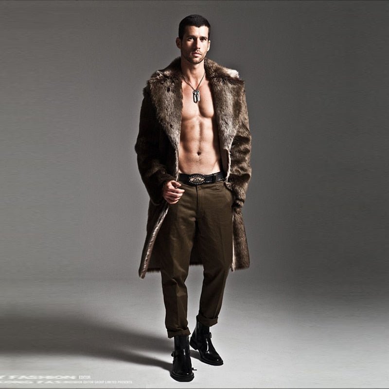 Men's Faux Fur Long Coat Brown/black Warm And Comfortable Winter 2018 New Brand Maylooks Hn128 - Starttech Online Market