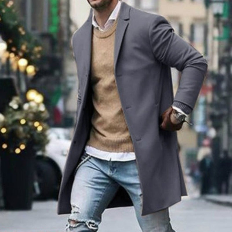 Men's High Quality Wool Coat Casual Slim Collar Long Cotton Trench Jacket - Starttech Online Market