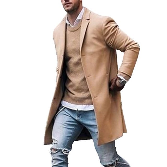 Men's High Quality Wool Coat Casual Slim Collar Long Cotton Trench Jacket - Starttech Online Market