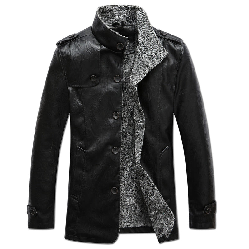 Men's Jacket Autumn Fashion Overcoat Stand Collar Slim Casual Leather Jacket Winter Men's Faux Fur Coats Pu Leather Jackets - Starttech Online Market