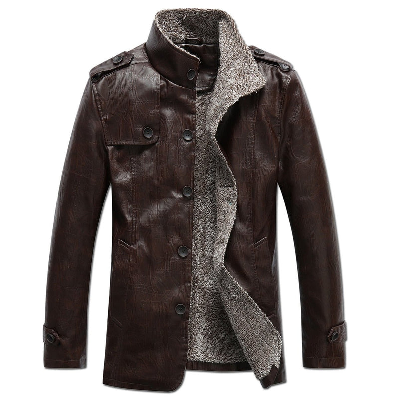 Men's Jacket Autumn Fashion Overcoat Stand Collar Slim Casual Leather Jacket Winter Men's Faux Fur Coats Pu Leather Jackets - Starttech Online Market