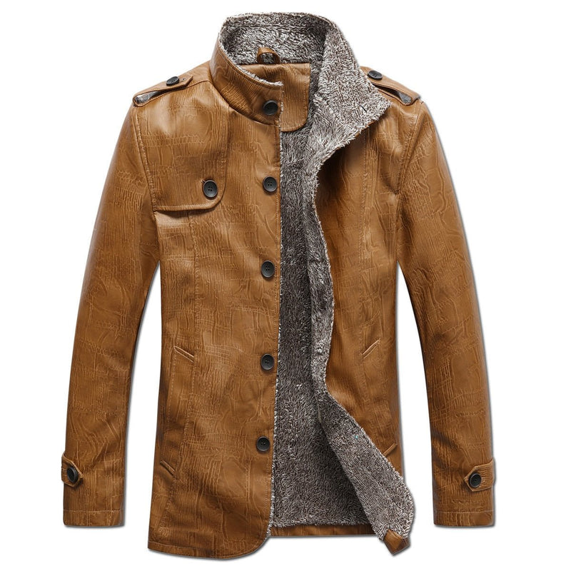 Men's Jacket Autumn Fashion Overcoat Stand Collar Slim Casual Leather Jacket Winter Men's Faux Fur Coats Pu Leather Jackets - Starttech Online Market