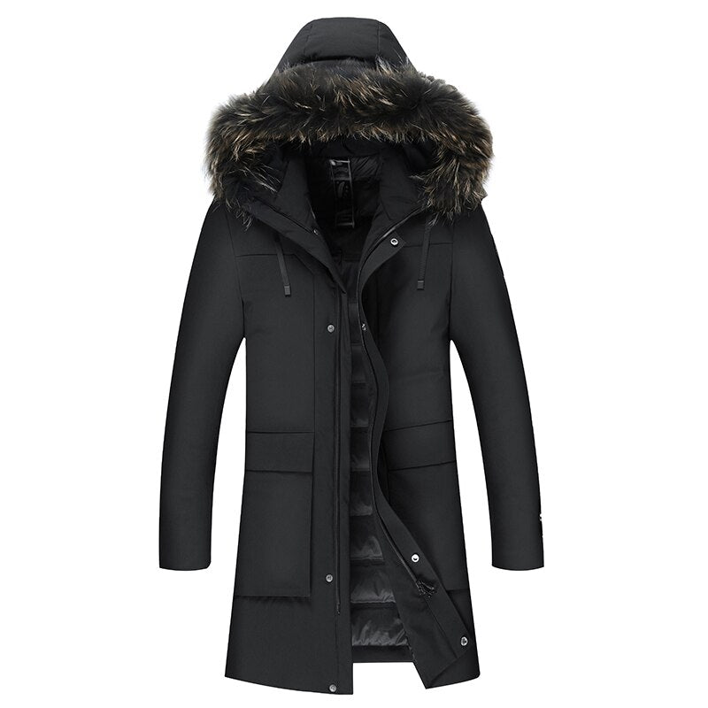 Men's Leisure Down Jacket Winter Thick Hood Detached Warm Waterproof Big Raccoon Fur Collar Down Jacket - Starttech Online Market
