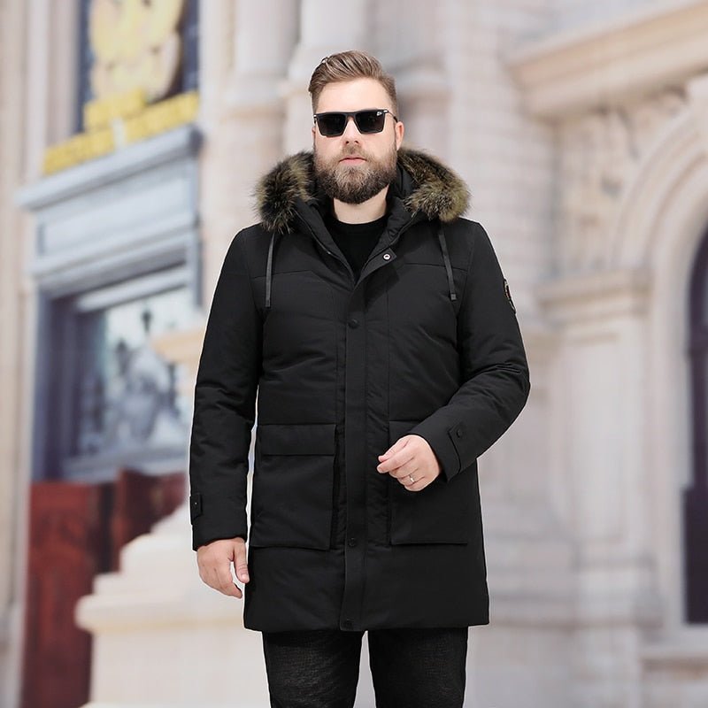 Men's Leisure Down Jacket Winter Thick Hood Detached Warm Waterproof Big Raccoon Fur Collar Down Jacket - Starttech Online Market