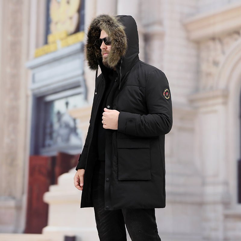 Men's Leisure Down Jacket Winter Thick Hood Detached Warm Waterproof Big Raccoon Fur Collar Down Jacket - Starttech Online Market