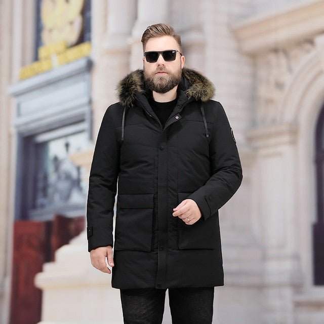 Men's Leisure Down Jacket Winter Thick Hood Detached Warm Waterproof Big Raccoon Fur Collar Down Jacket - Starttech Online Market