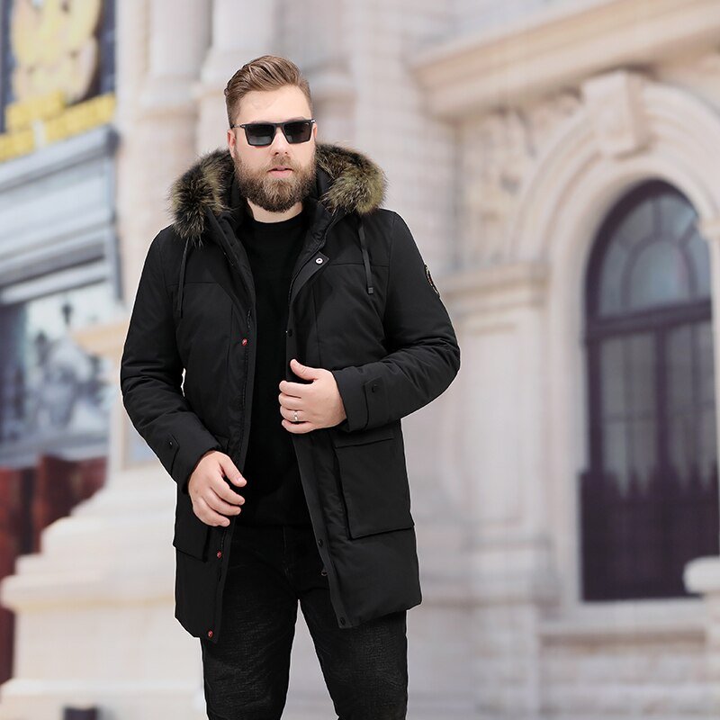 Men's Leisure Down Jacket Winter Thick Hood Detached Warm Waterproof Big Raccoon Fur Collar Down Jacket - Starttech Online Market