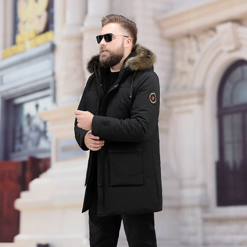 Men's Leisure Down Jacket Winter Thick Hood Detached Warm Waterproof Big Raccoon Fur Collar Down Jacket - Starttech Online Market