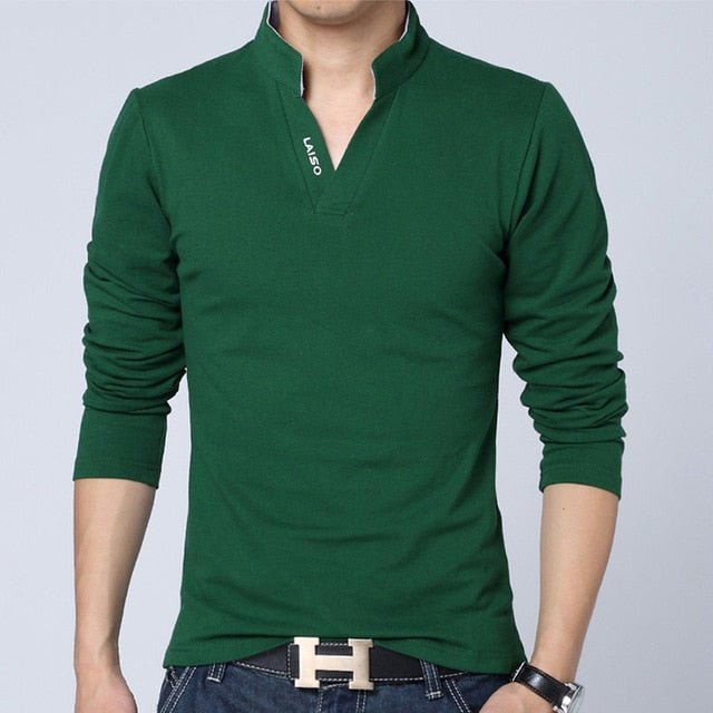Men's Long-sleeved Cotton Polo Shirt S M L XL 4XL 5XL White Green Grey Red Black Fashion Casual Man POLO Shirts - Starttech Online Market