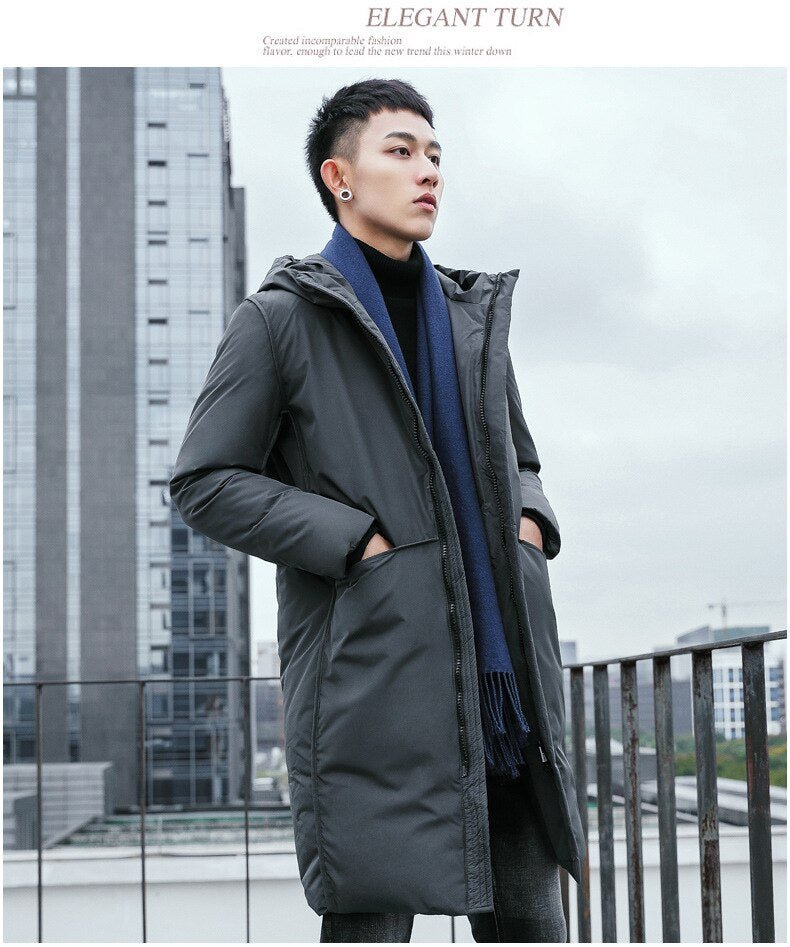 Men's Long Winter Down Jacket Cotton Padded Thick Cold Protection - Starttech Online Market