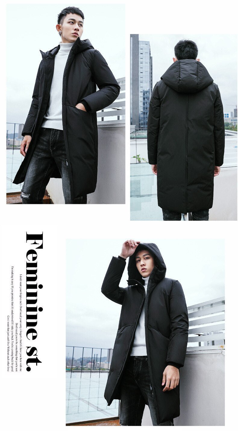 Men's Long Winter Down Jacket Cotton Padded Thick Cold Protection - Starttech Online Market