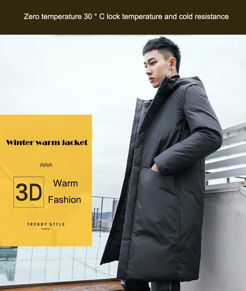 Men's Long Winter Down Jacket Cotton Padded Thick Cold Protection - Starttech Online Market
