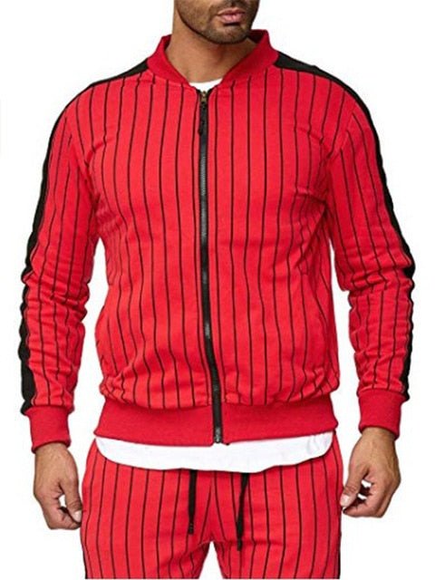 Men's Striped Casual Sports Jacket Cardigan Outdoor Sports and Leisure Runners Suit - Starttech Online Market