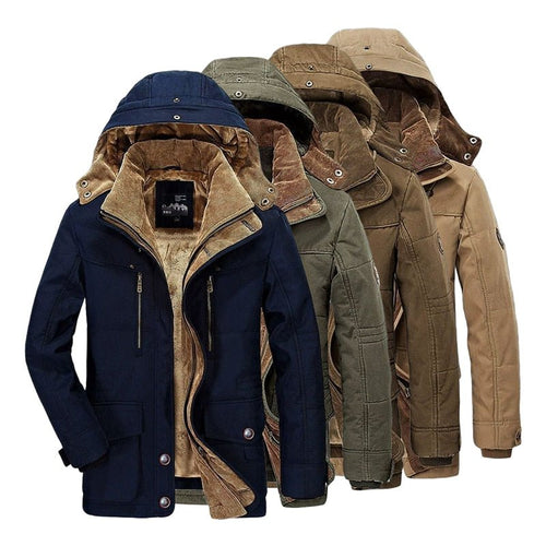 Men's Warm Thick Parka Windproof Fleece Detachable Hat Military Quality Jacket Winter Plus Velvet Overcoat - Starttech Online Market