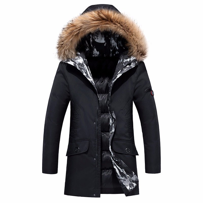 Mens Winter Business Parkas Men Luxury Outwear Waterproof black Parka Coat Plus size Casual Warm Thick Fur Collar hooded Jacket - Starttech Online Market