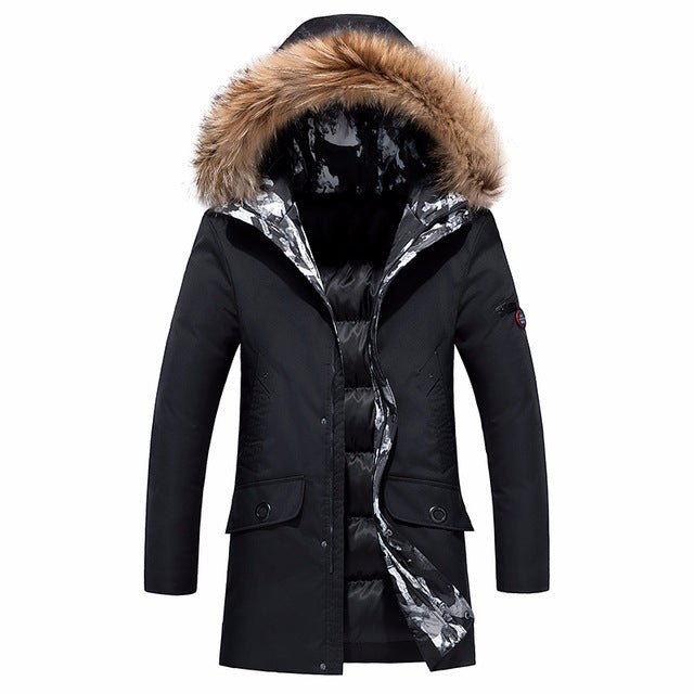 Mens Winter Business Parkas Men Luxury Outwear Waterproof black Parka Coat Plus size Casual Warm Thick Fur Collar hooded Jacket - Starttech Online Market